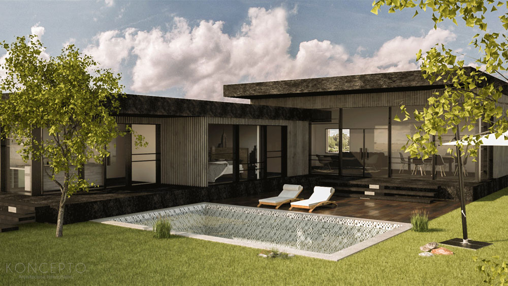 Render en 3D de Casa con jardin
