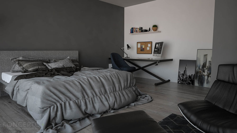 Render de dormitiorio en 3D